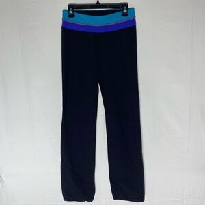 Tuff Athletics Black Yoga Pants W Blue & Purple Waistband & Drawstring Hem S